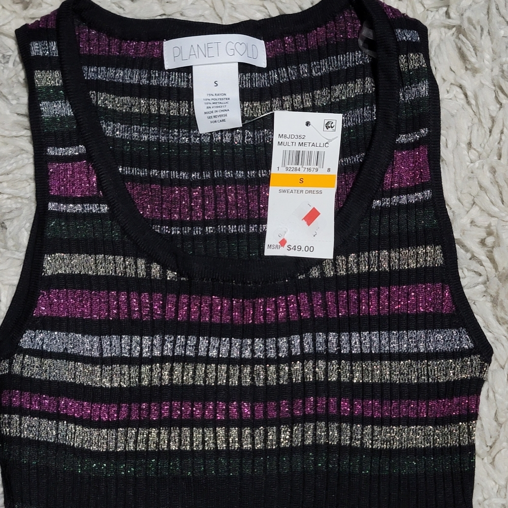 Planet Gold Metallic Strp Ribbed Dress - Picture 3 of 6